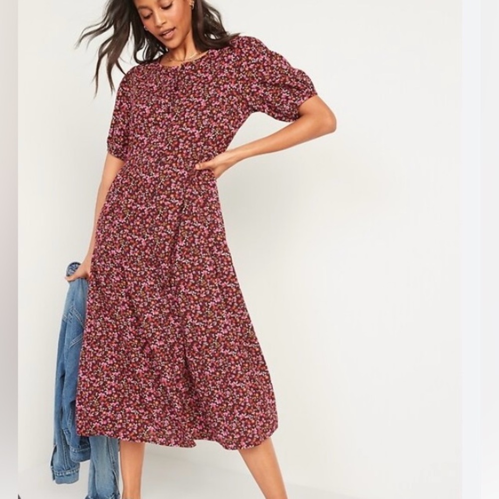 OLD NAVY Women's Red Ditsy Floral Button Front Ruffled Maxi Dress Size XXL